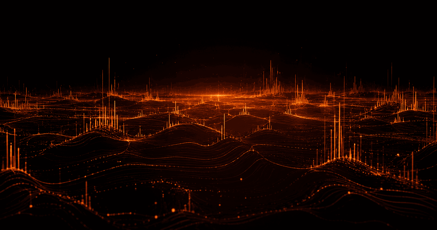 Paisaje sonoro abstracto de líneas naranjas sobre fondo oscuro, representando el panorama de la IA musical en 2026
